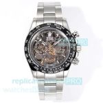 Super Clone Rolex Daytona Carbon Bezel Skeleton Dial Cal.4130 Stainless Steel Watch 